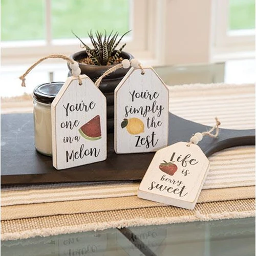 ๐ Set of 3 Summer Fruit Distressed Wooden Tag Ornaments