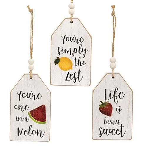 ๐ Set of 3 Summer Fruit Distressed Wooden Tag Ornaments - Image 2