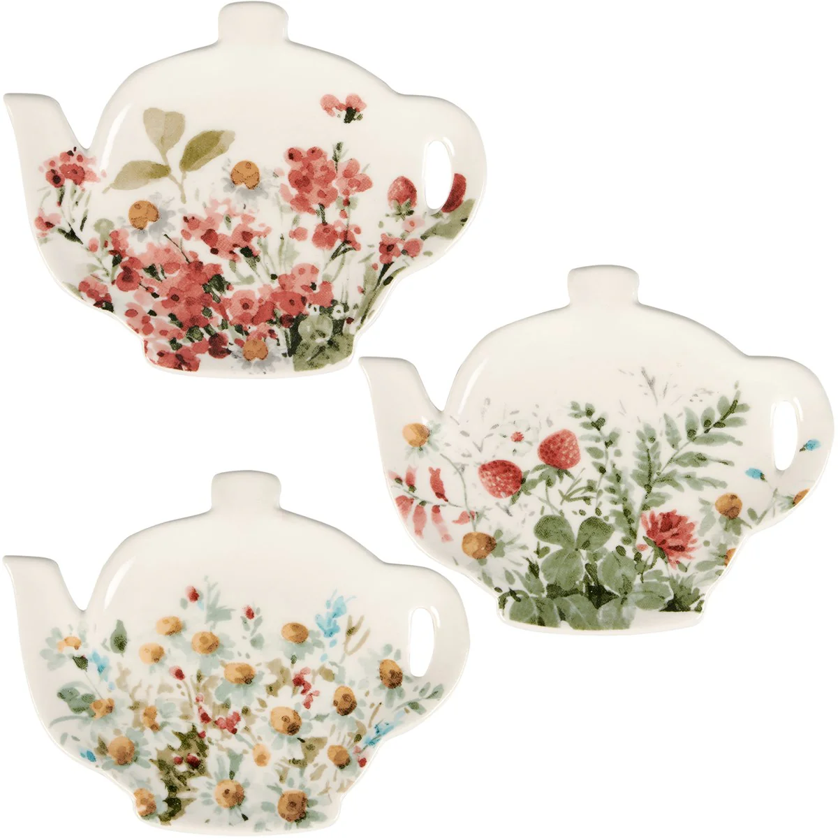 Set of 3 Tea Bag Holders with Floral Design