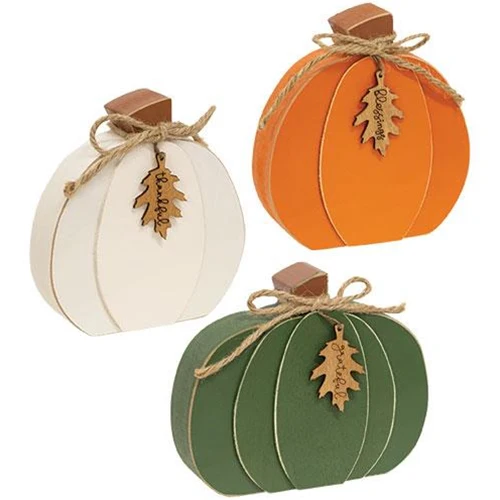 Set of 3 Thankful Grateful Blessings Chunky Pumpkins