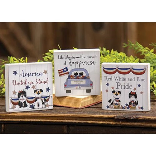 Set of 3 United We Stand Dog & Cat Square Block Signs