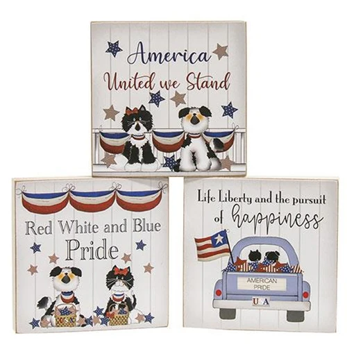 Set of 3 United We Stand Dog & Cat Square Block Signs - Image 2