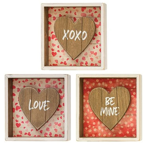 Set of 3 Valentine Shadow Box Signs 7" Square