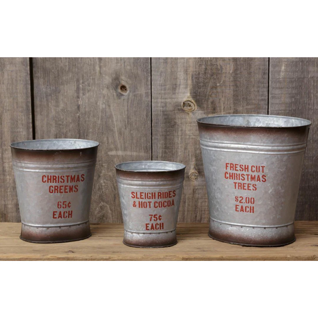 💙 Set of 3 Vintage-Style Christmas Metal Buckets