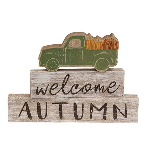 Set of 3 Welcome Autumn Green Truck Blocks - Image 2