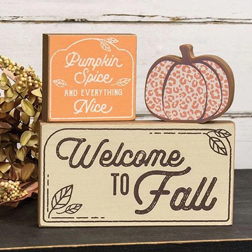 Set of 3 Welcome to Fall Wooden Blocks