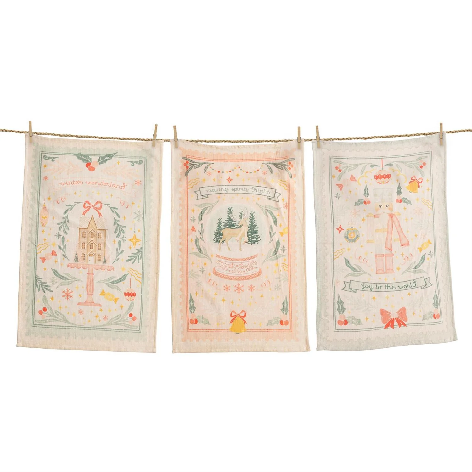 Set of 3 Whimsical Christmas Joy Tea Towels