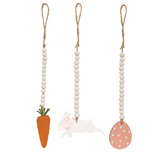 Set of 3 White Beaded Bunny Easter Egg and Carrot Ornaments