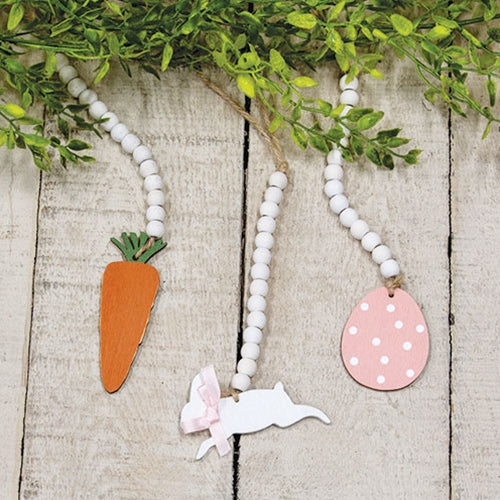 Set of 3 White Beaded Bunny Easter Egg and Carrot Ornaments - Image 2