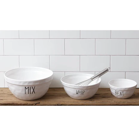 Set of 3 White Mixing Bowls - Mix Whip Beat