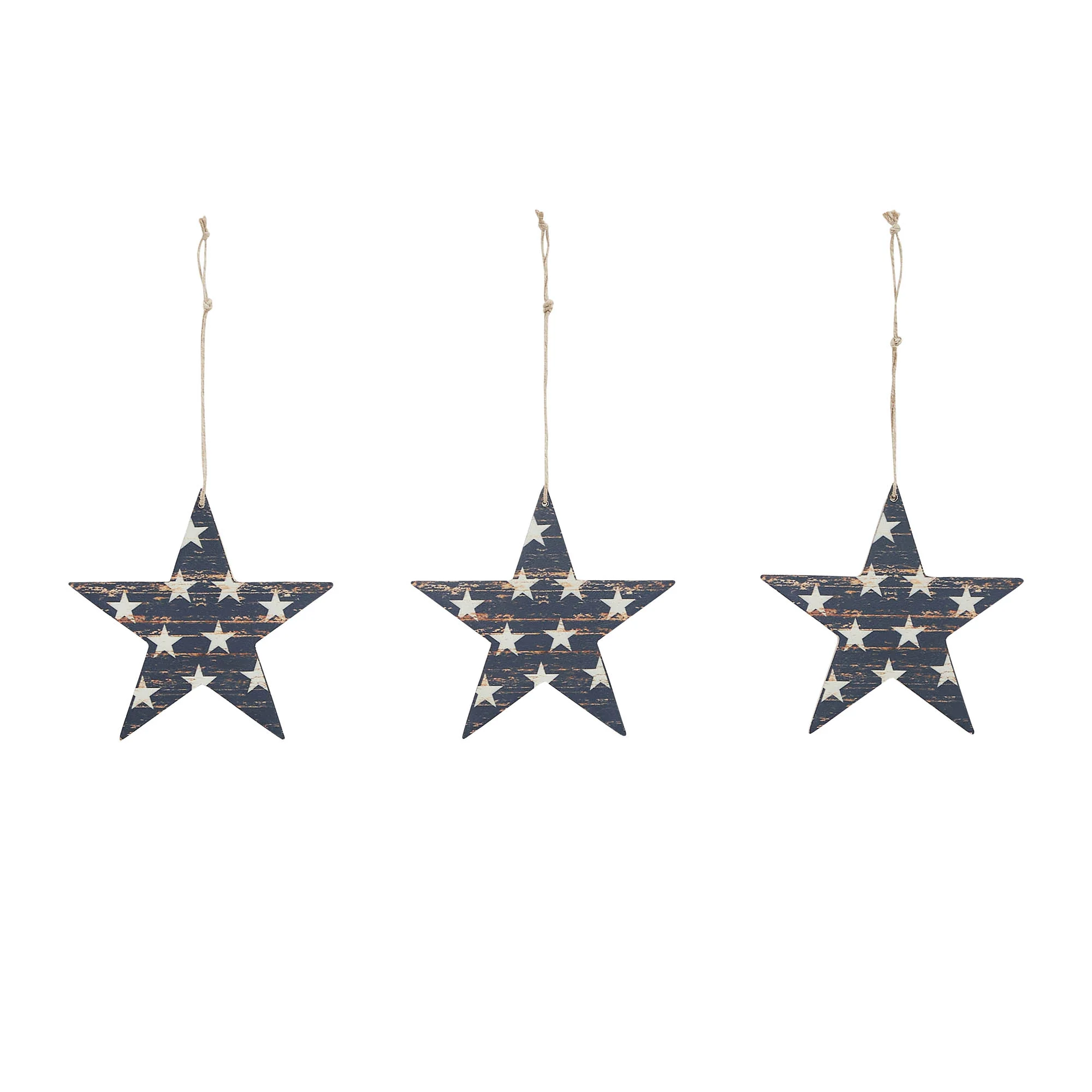 Set of 3 White Stars On Navy Star Ornaments - Image 2
