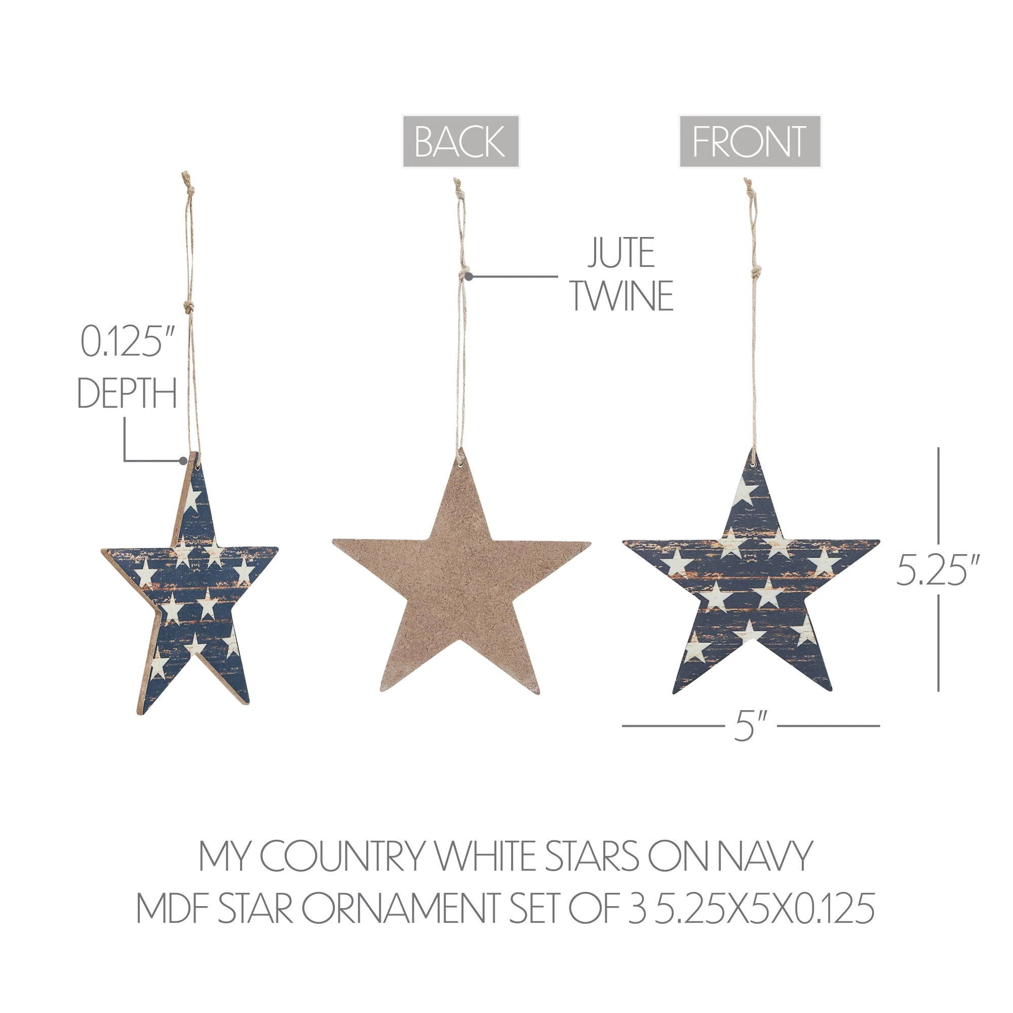 Set of 3 White Stars On Navy Star Ornaments - Image 5