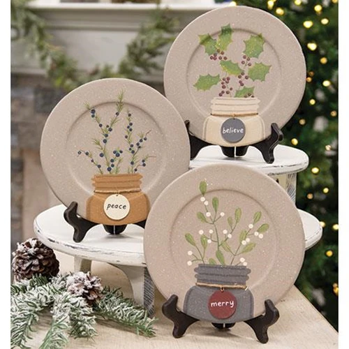 Set of 3 Winter Botanicals Mason Jar Tag Plates