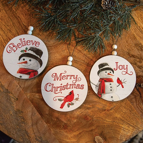 Set of 3 Winter Words Snowman Round Beaded Ornaments - Image 5