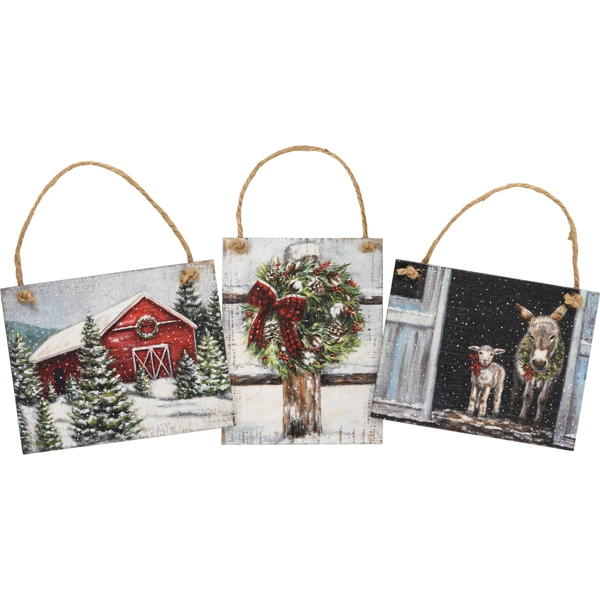 ๐ Set of 3 Wintry Farm Ornament Set