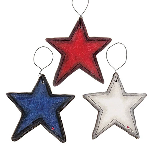 Set of 3 Wooden Americana Star Doodle Ornaments