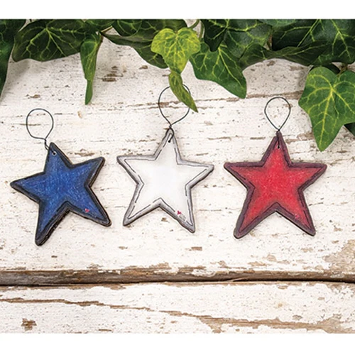 Set of 3 Wooden Americana Star Doodle Ornaments - Image 5