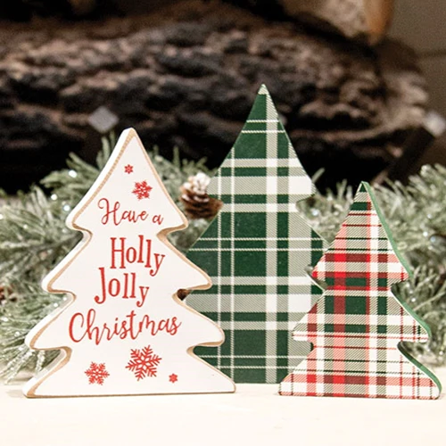 ๐ Set of 3 Wooden Holly Jolly Plaid Christmas Trees - Image 5