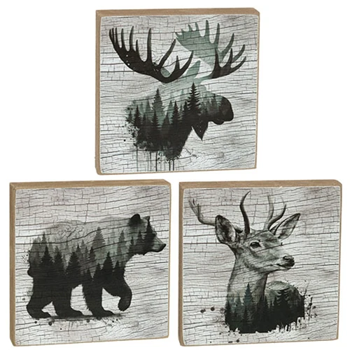 Set of 3 Woodland Forest Animal 4" Square Blocks