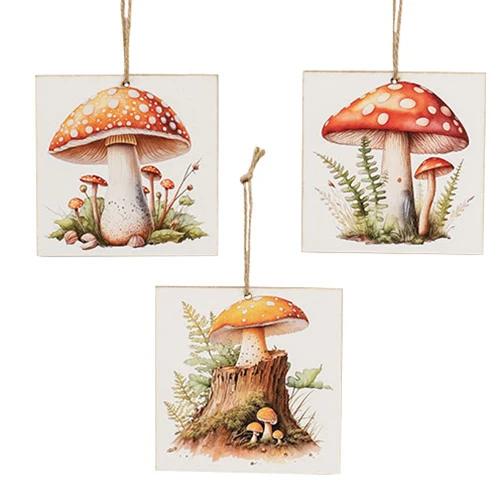 Set of 3 Woodland Mushroom Square Ornaments