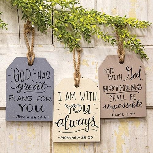 Set of 3 Words of Comfort Bible Verse Large Wooden Tag Signs. - Image 2