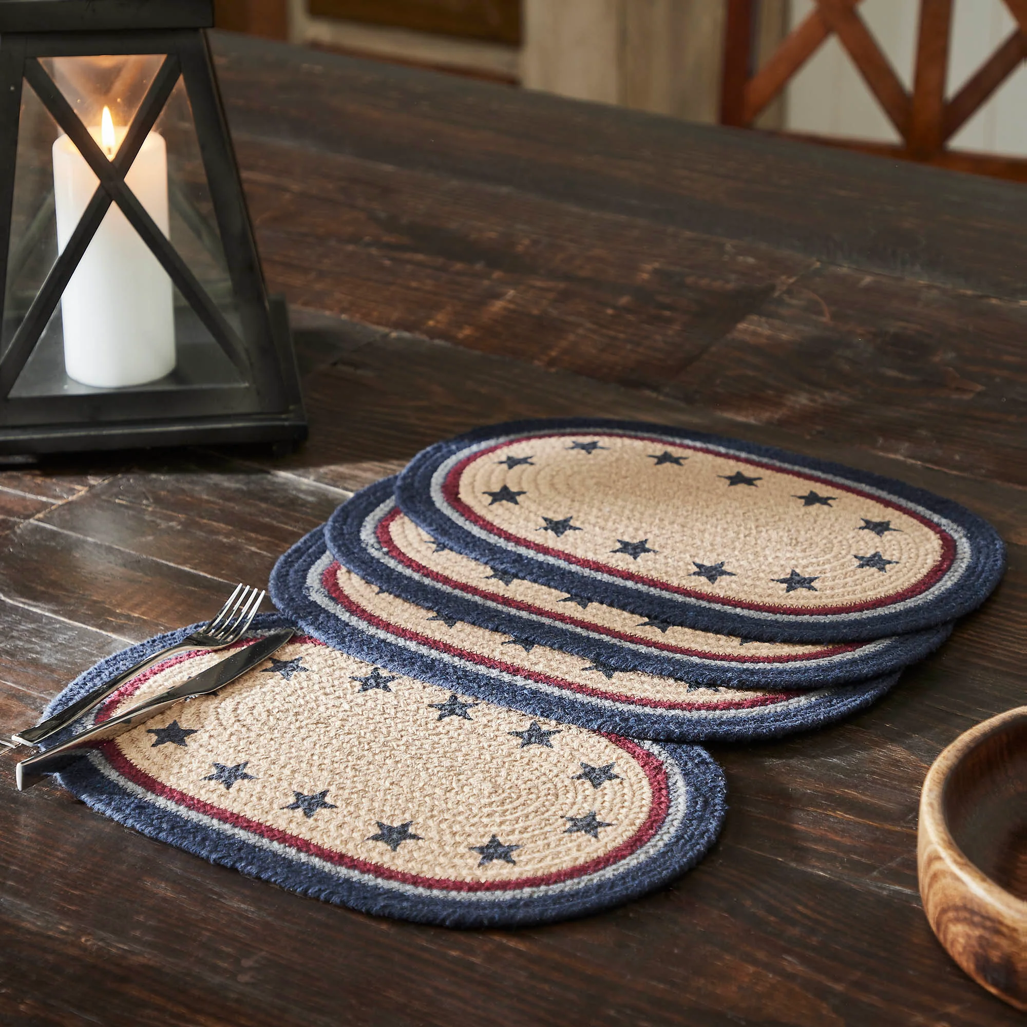 Set of 4 Americana Stencil Stars Oval Placemats 10" x 15"