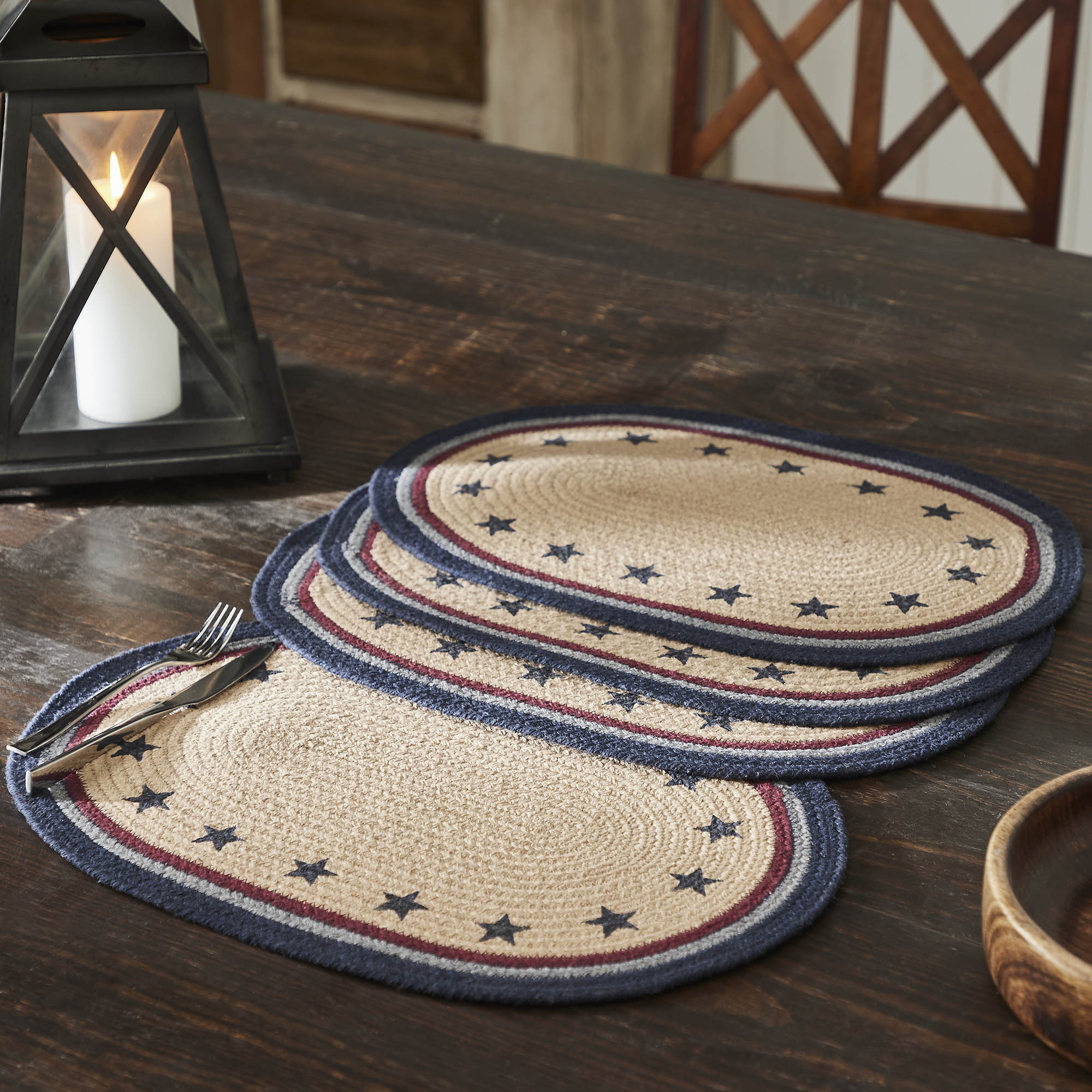 Set of 4 Americana Stencil Stars Oval Placemats 13" x 19"