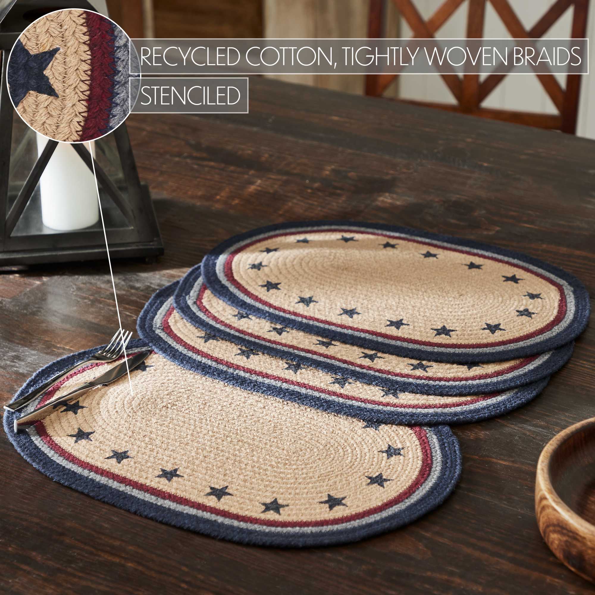 Set of 4 Americana Stencil Stars Oval Placemats 13" x 19" - Image 2