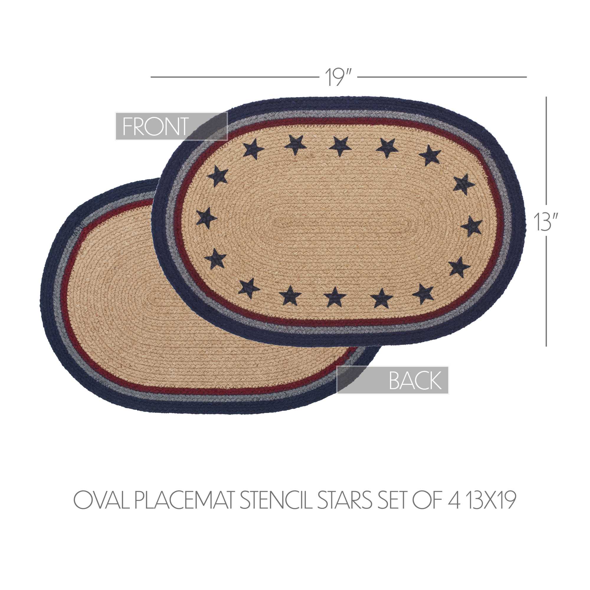 Set of 4 Americana Stencil Stars Oval Placemats 13" x 19" - Image 3