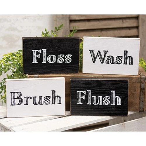 Set of 4 Bathroom Words Mini Block Signs