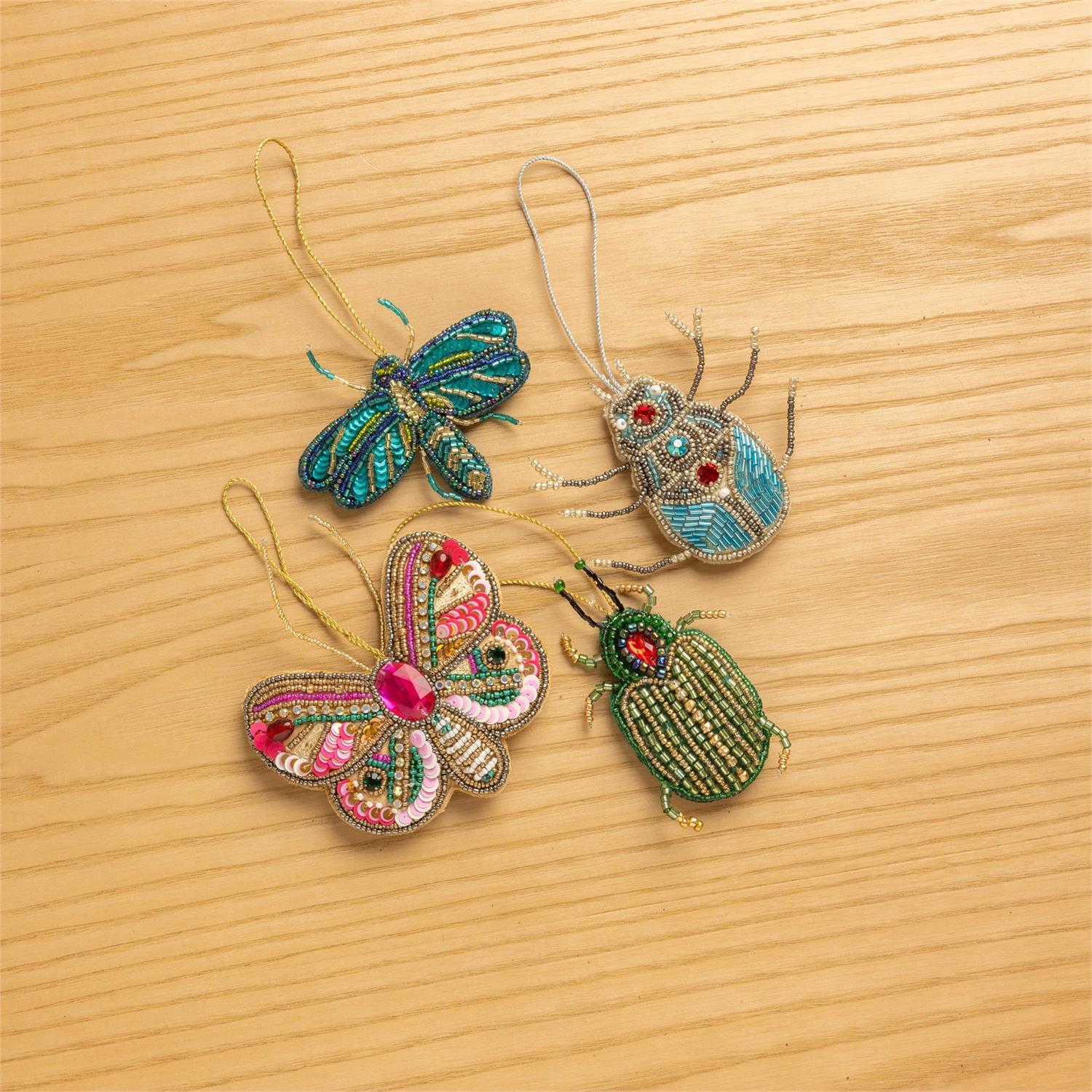 π Set of 4 Beaded Insect Ornaments