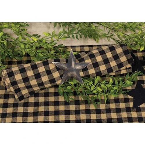 Set of 4 Black & Tan Check Fabric Napkins