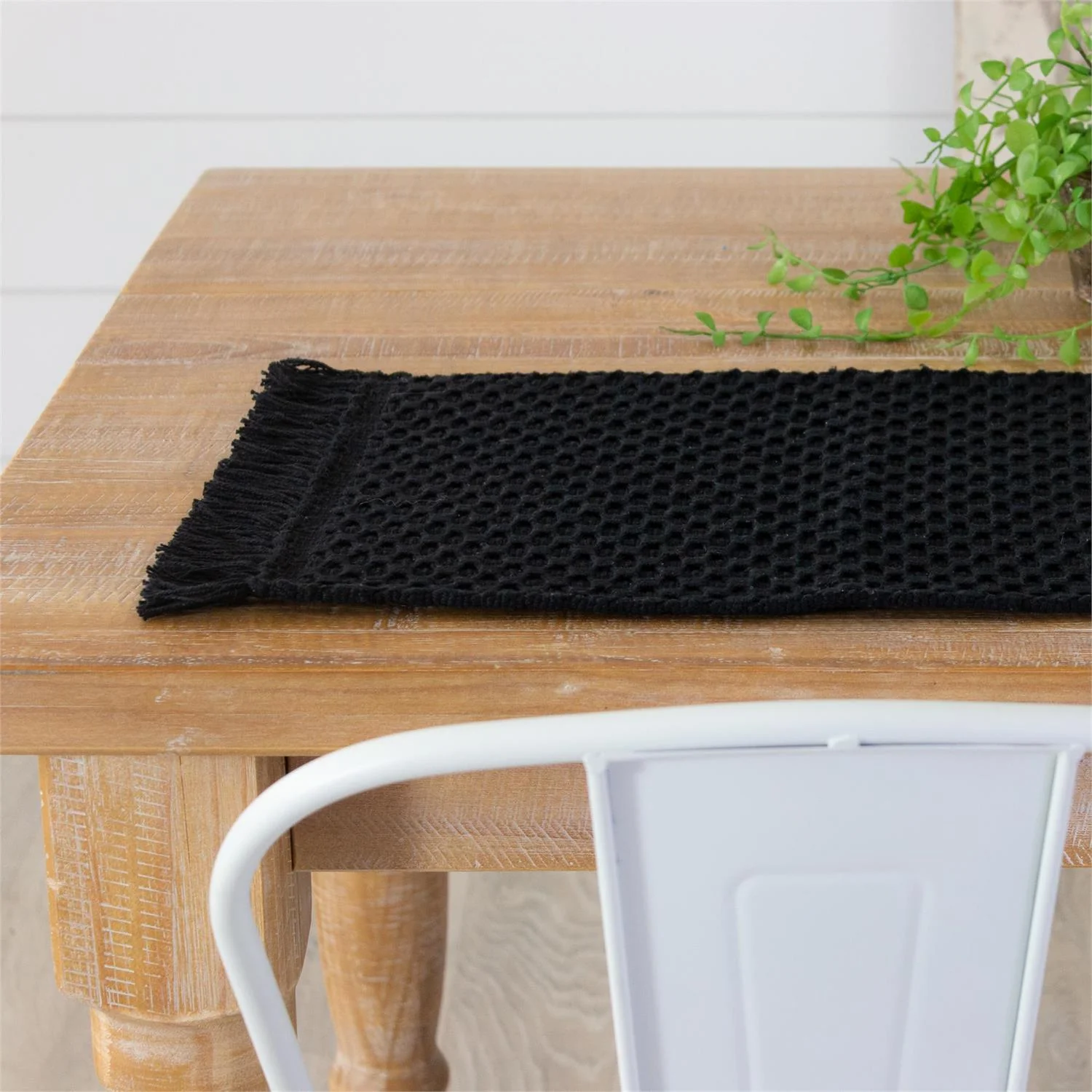 Set of 4 Black Woven Placemats with Fringe - Image 2
