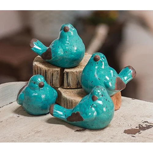 Set of 4 Blue Speckled Bird Resin Figures
