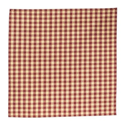 Set of 4 Burgundy & Tan Check Fabric Napkin - Image 2