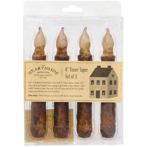 Set of 4 Burnt Mustard Timer Taper LED Candles
