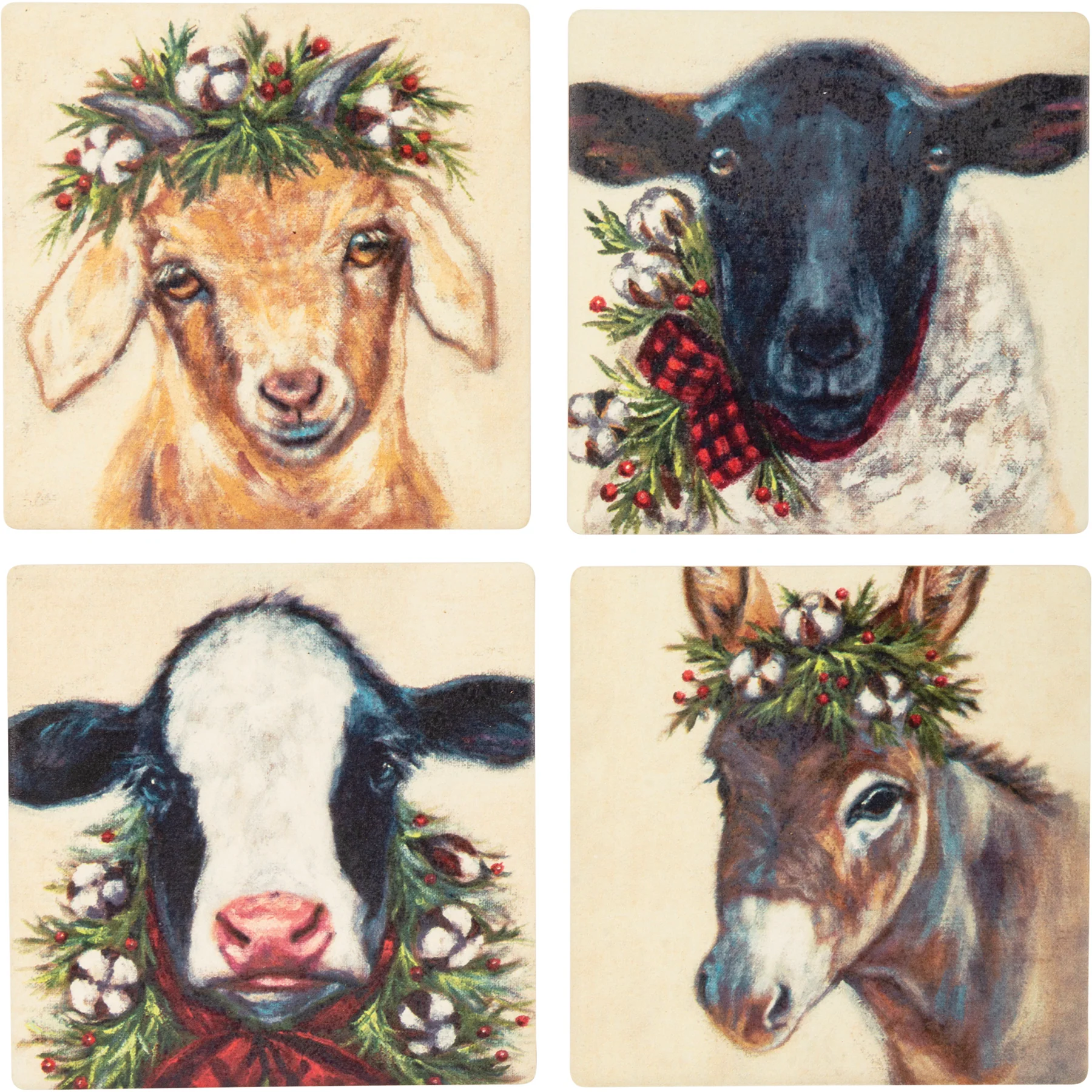 ๐ Set of 4 Christmas Farm Animals Family Coasters - Image 2