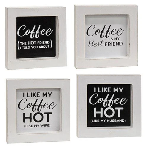 Set of 4 Coffee Themed Mini Framed Signs in Black and White - Image 2