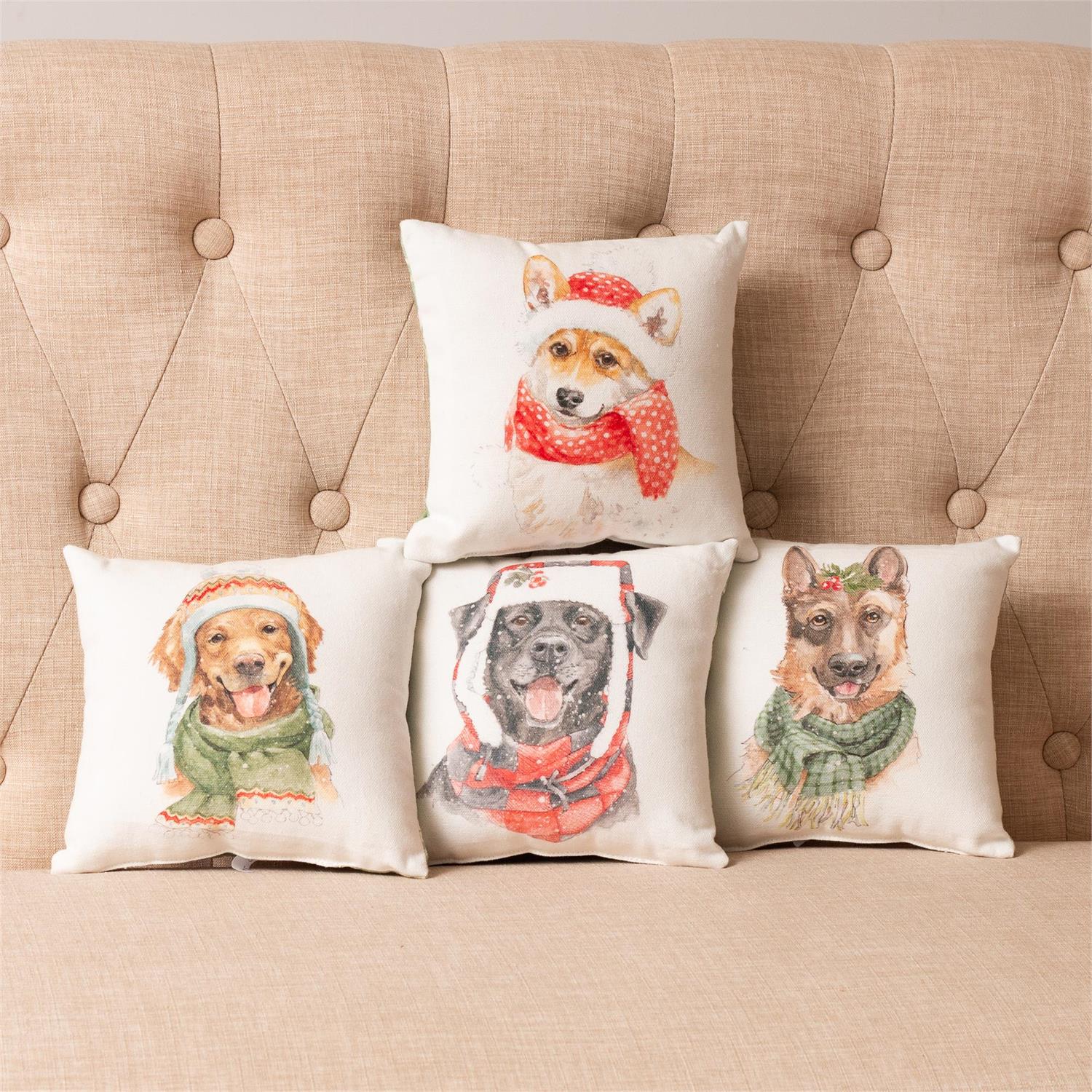 Set of 4 Cozy Dogs 8" Small Christmas Accent Pillows - Image 4