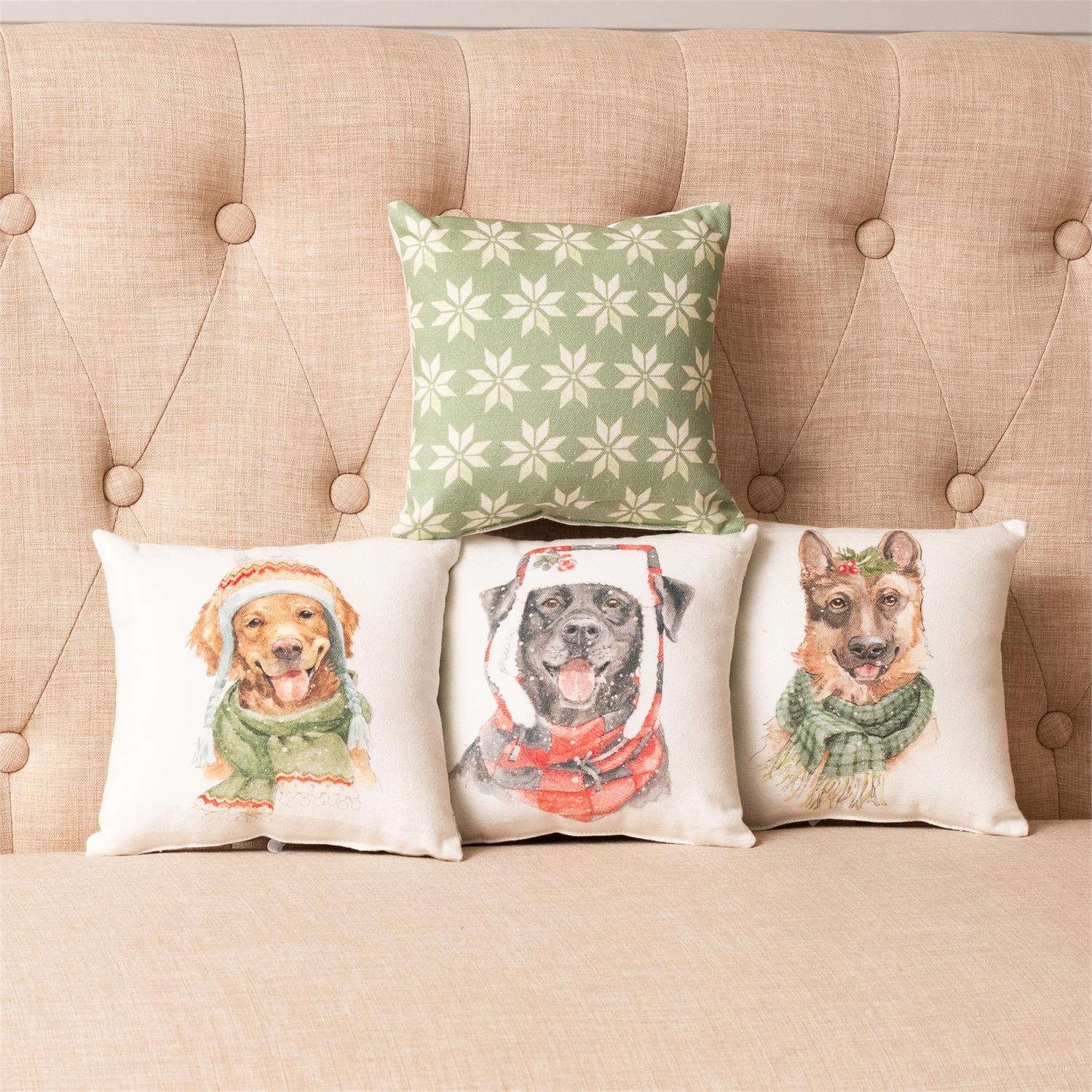 Set of 4 Cozy Dogs 8" Small Christmas Accent Pillows - Image 5