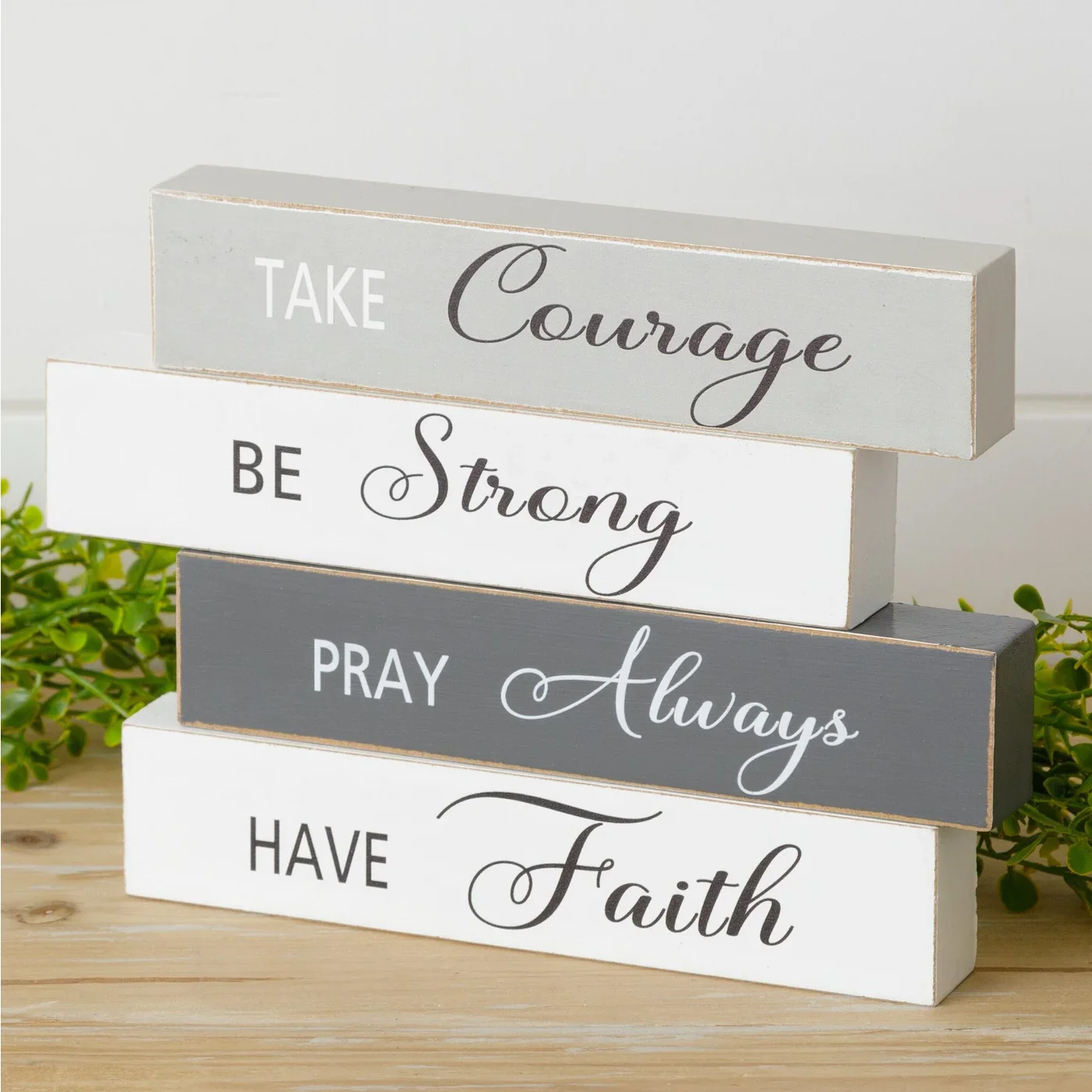 Set of 4 Faith Courage Strong Pray Block Signs