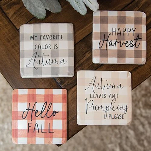 ๐ Set of 4 Fall Gingham Resin Coasters