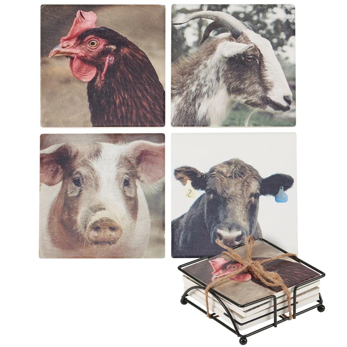 Surprise Me Sale 🤭 Set of 4 Farm Animals Coaster Set