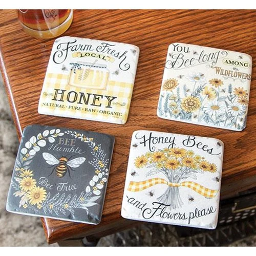 Set of 4 Farm Fresh Honey Resin Coasters