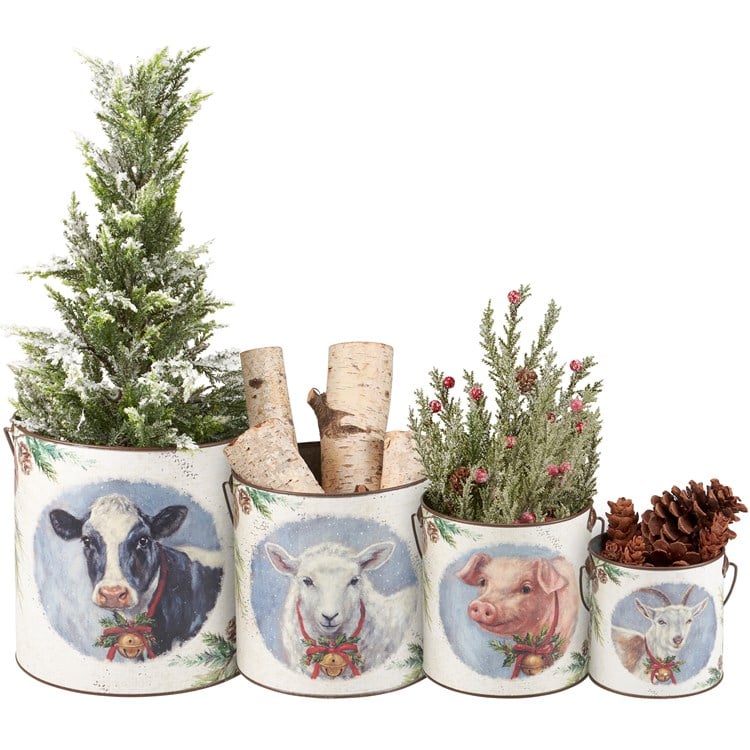 Surprise Me Sale 🤭 Set of 4 Festive Christmas Farm Animals Bucket Set - Image 2