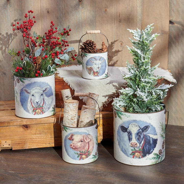 Surprise Me Sale 🤭 Set of 4 Festive Christmas Farm Animals Bucket Set - Image 3