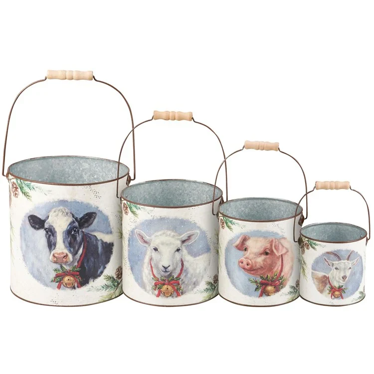Surprise Me Sale 🤭 Set of 4 Festive Christmas Farm Animals Bucket Set - Image 4