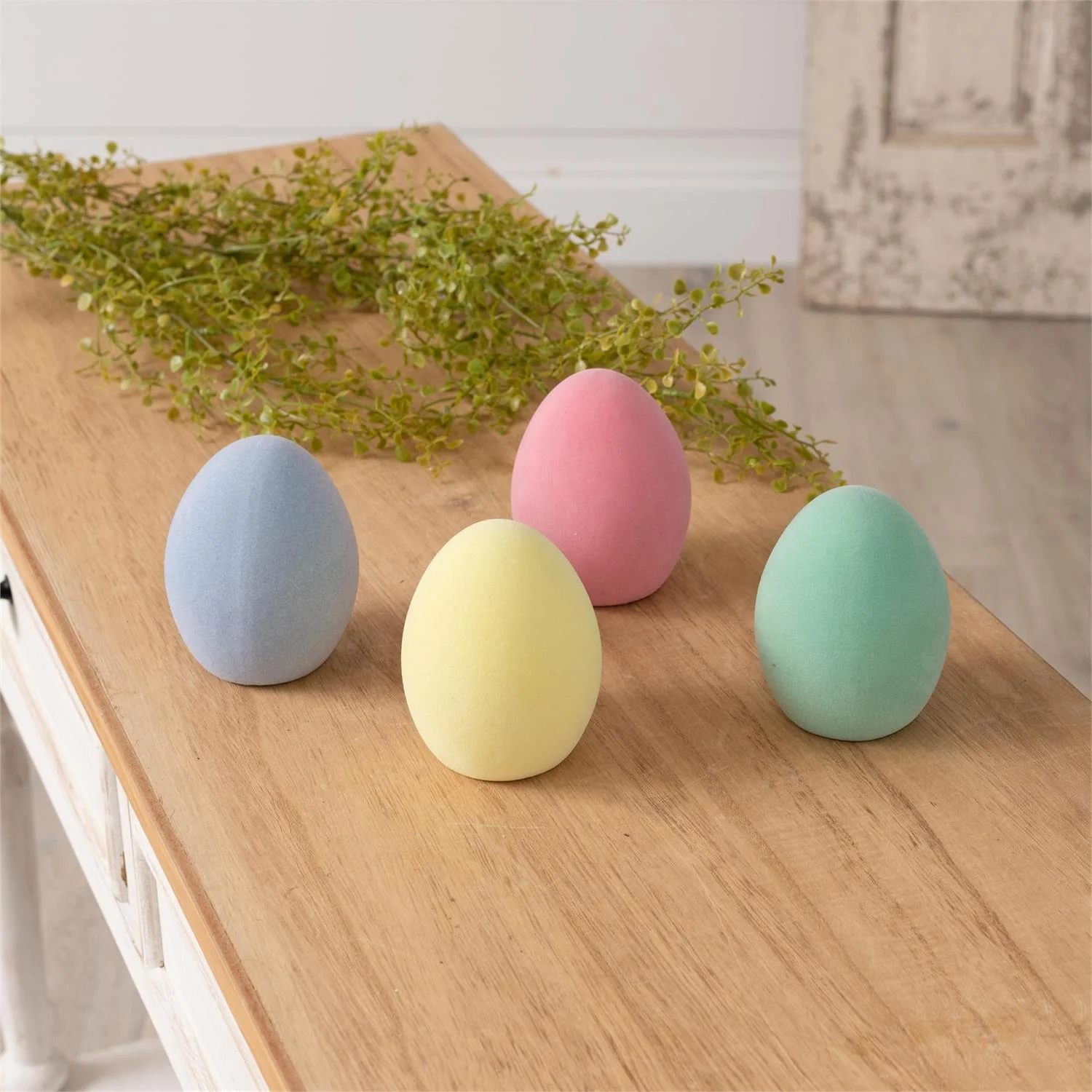 Set of 4 Flocked Pastel Easter Eggs 4" H