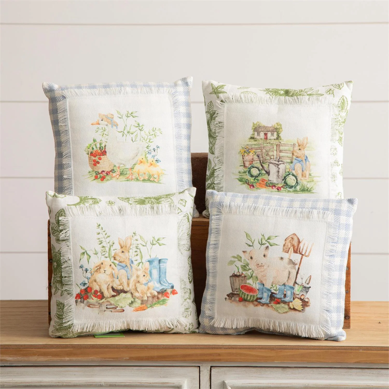Set of 4 Garden Friends 10" Small Spring Accent Pillows