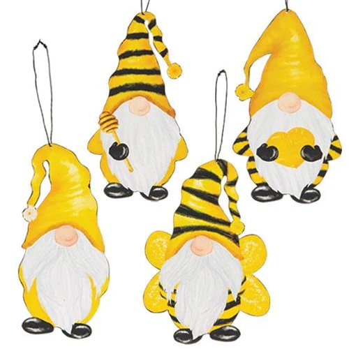 Set of 4 Gnome Bee Metal Ornaments - Image 2
